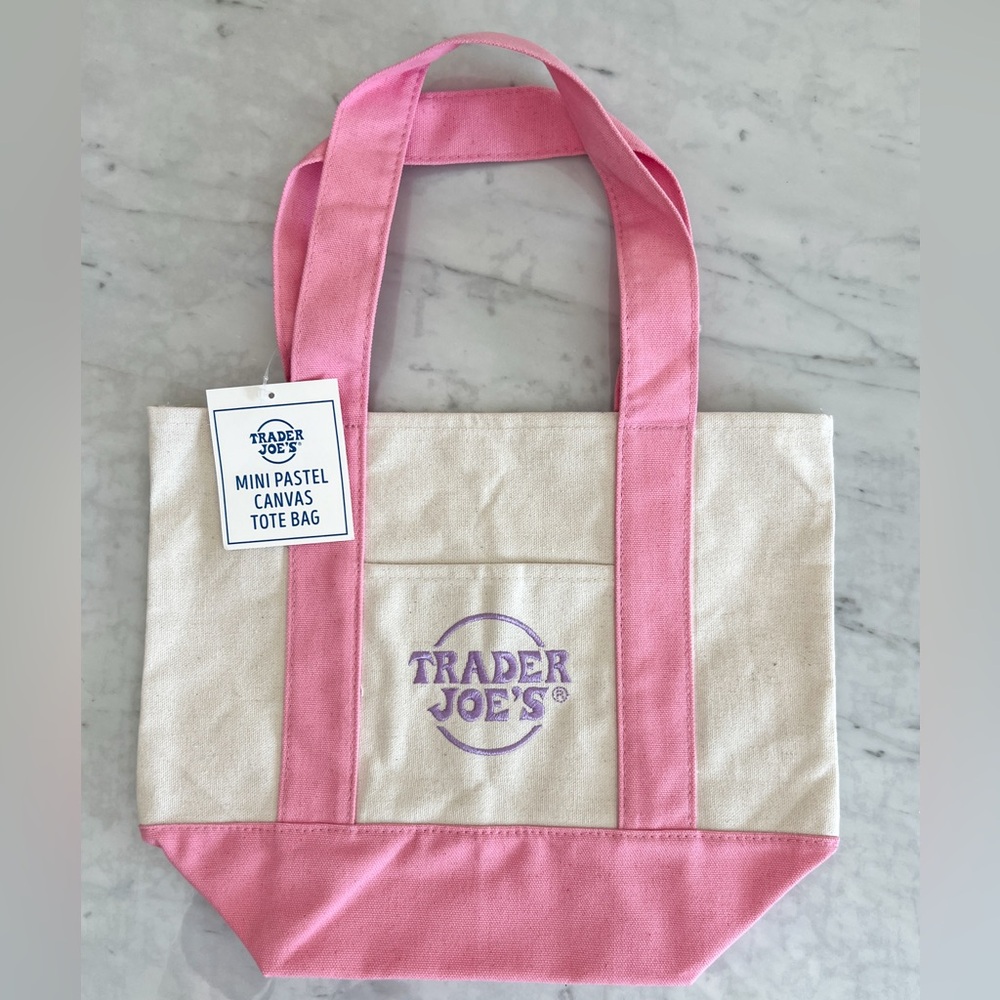 Trader Joe’s Mini Pastel Canvas Tote Bag Pink.